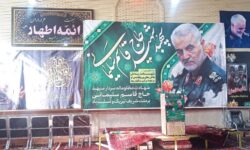 آماده‌سازی و فضاسازی محل برگزاری مراسم چهارمین سالگرد شهادت سردار سلیمانی در گوگان