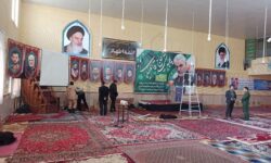 آمادهسازی و فضاسازی محل برگزاری مراسم هفته بصیرت و مقاومت و پنجمین سالگرد شهید سلیمانی در گوگان